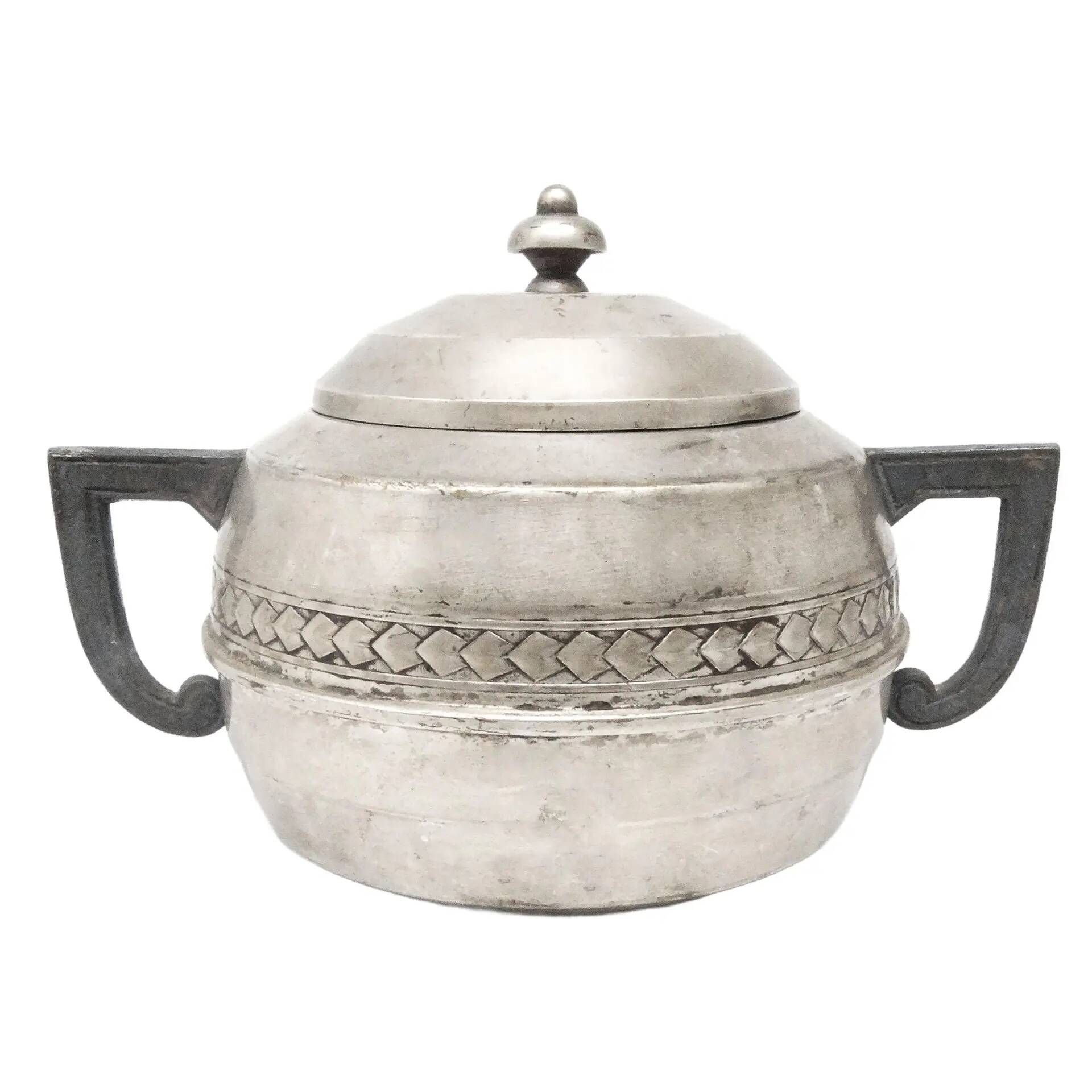 Art Deco sugar bowl, silver-plated brass, tin, Belgium, 1920s