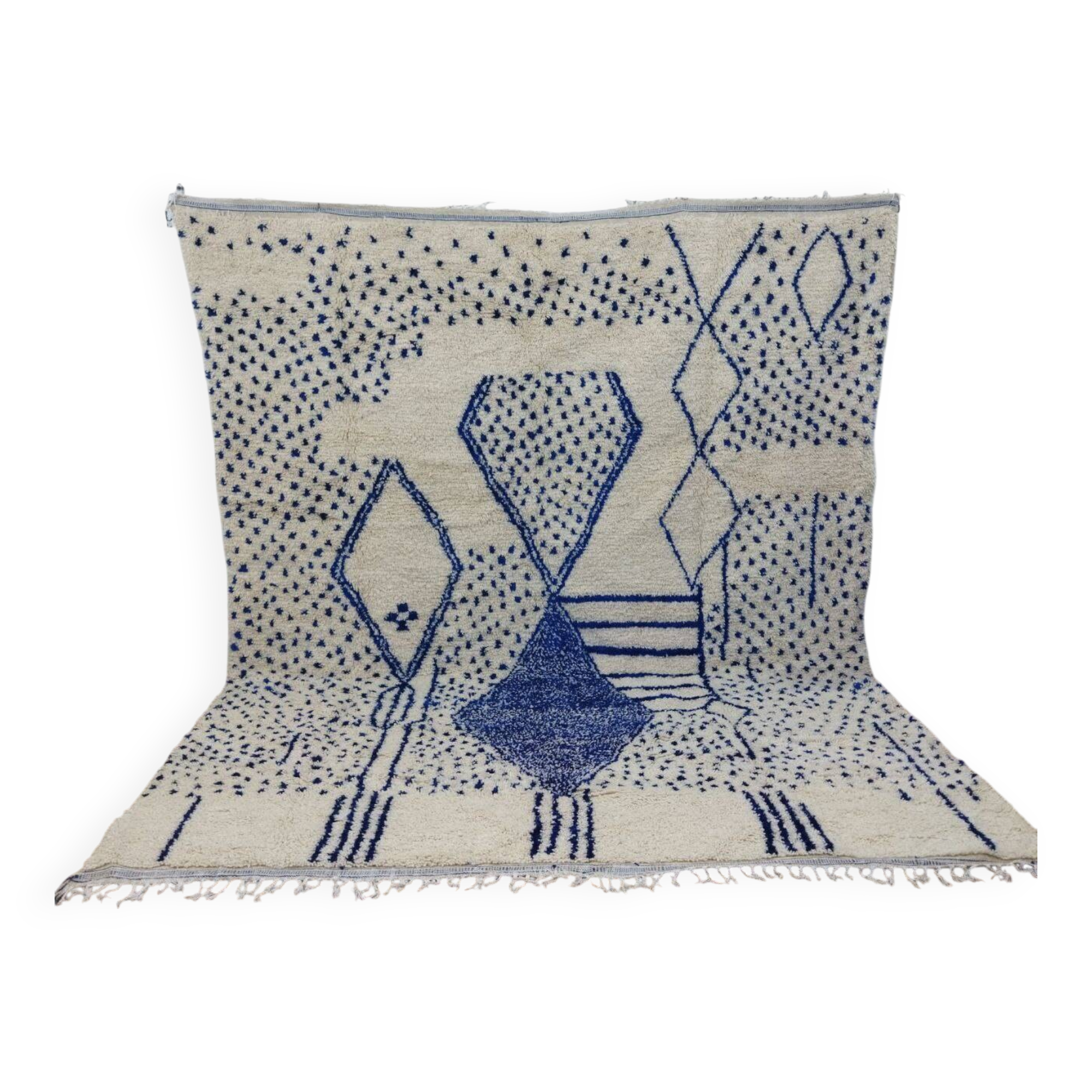 Vintage Azilal rug 310x246 cm - Blue geometric patterns