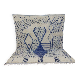 Vintage Azilal rug 310x246 cm - Blue geometric patterns