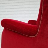 Fauteuil vintage danois en velours rouge cerise, 1960
