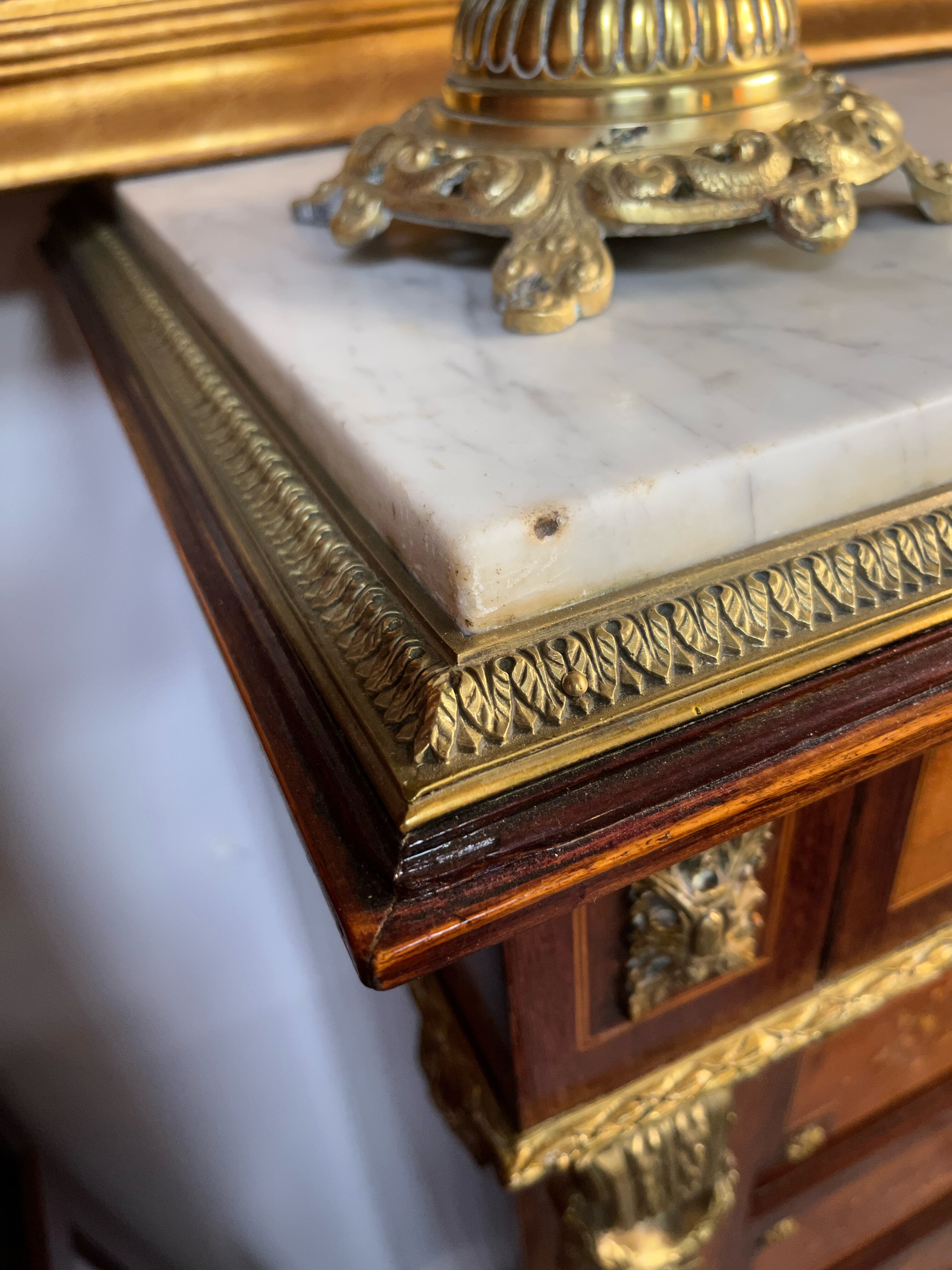 Writing desk in Napoleon III Marquetry white marble top