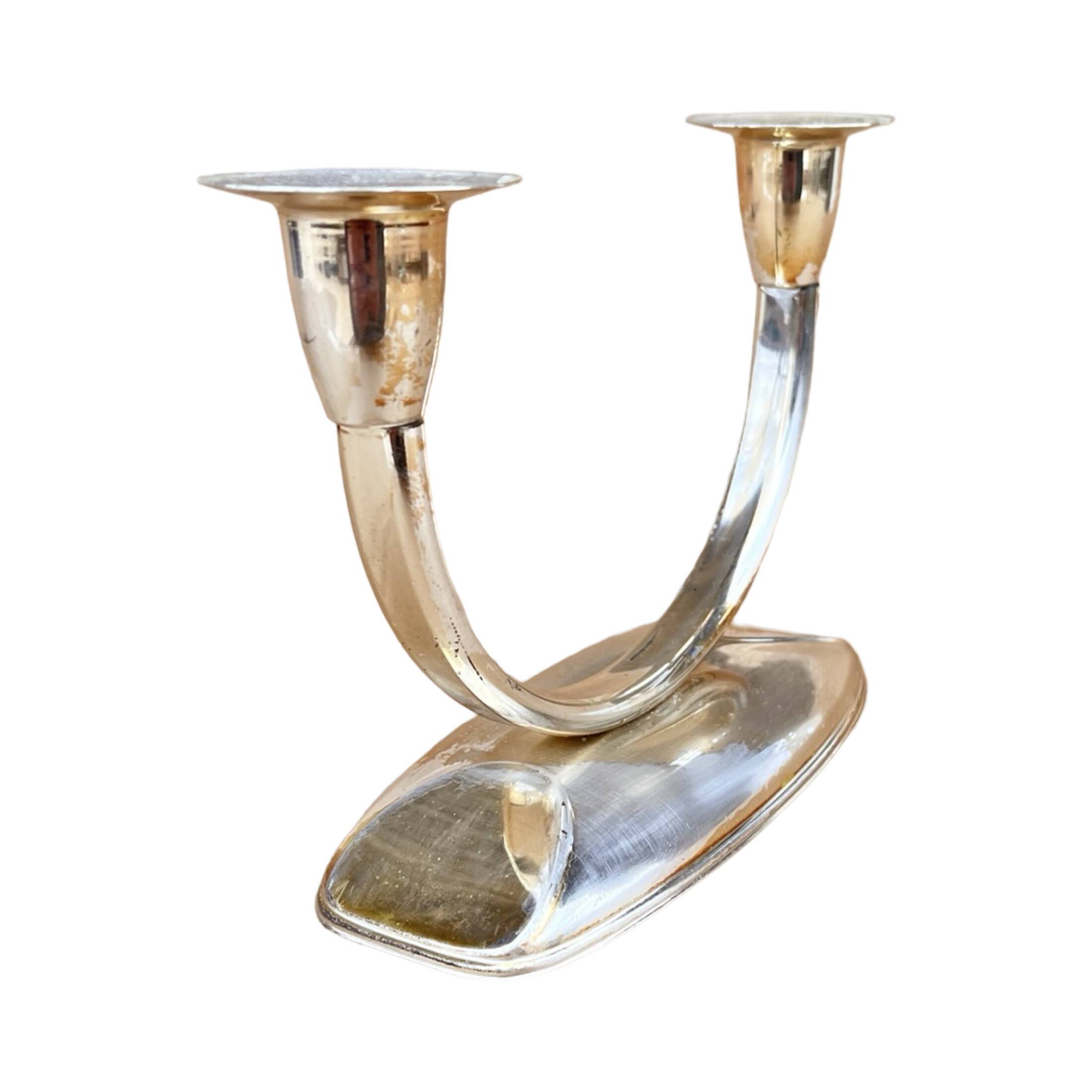 Two-armed silver-plated candlestick, Germany, 1960s.