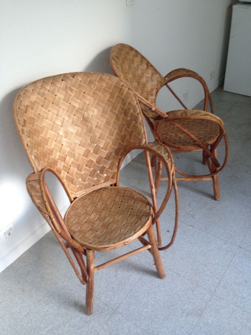 Paire De Fauteuils En Chataignier Dordogne Annees 60 Bon Etat Selency