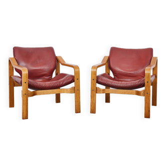 Fauteuils Andy Vintage, Cuir et Contreplaqué par Janos Bodnar, Hongrie, 1977, Set de 2