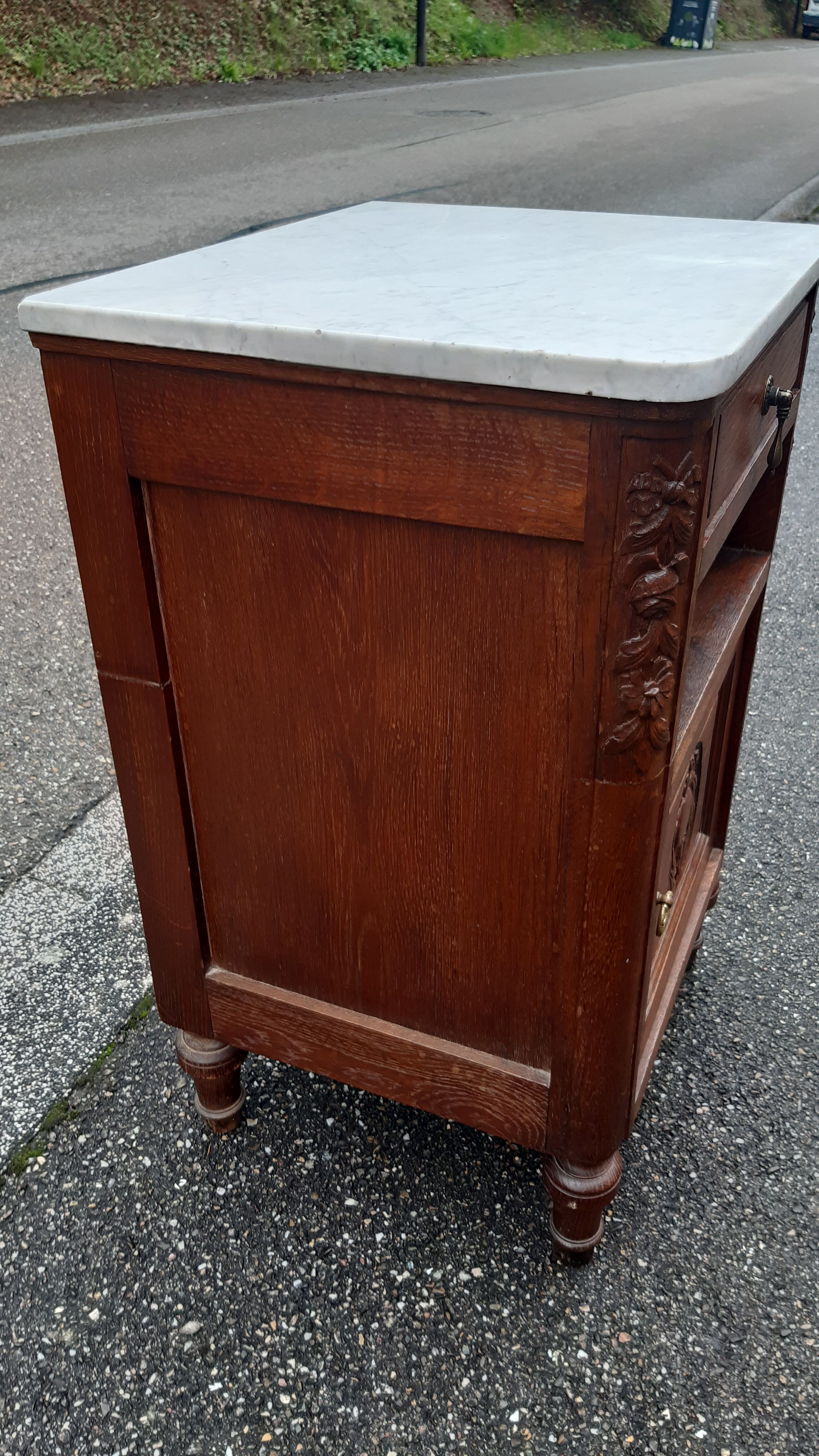 Solid oak and marble bedside tables