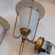 pair of wall-mounted torch lights corner 1950-1960 Arlus or Lunel glass metal