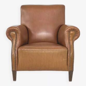 50s club armchair in imitation leather and wood