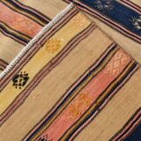 5x8 Cream & Navy Blue Striped Pattern Kilim Rug, 152x234Cm