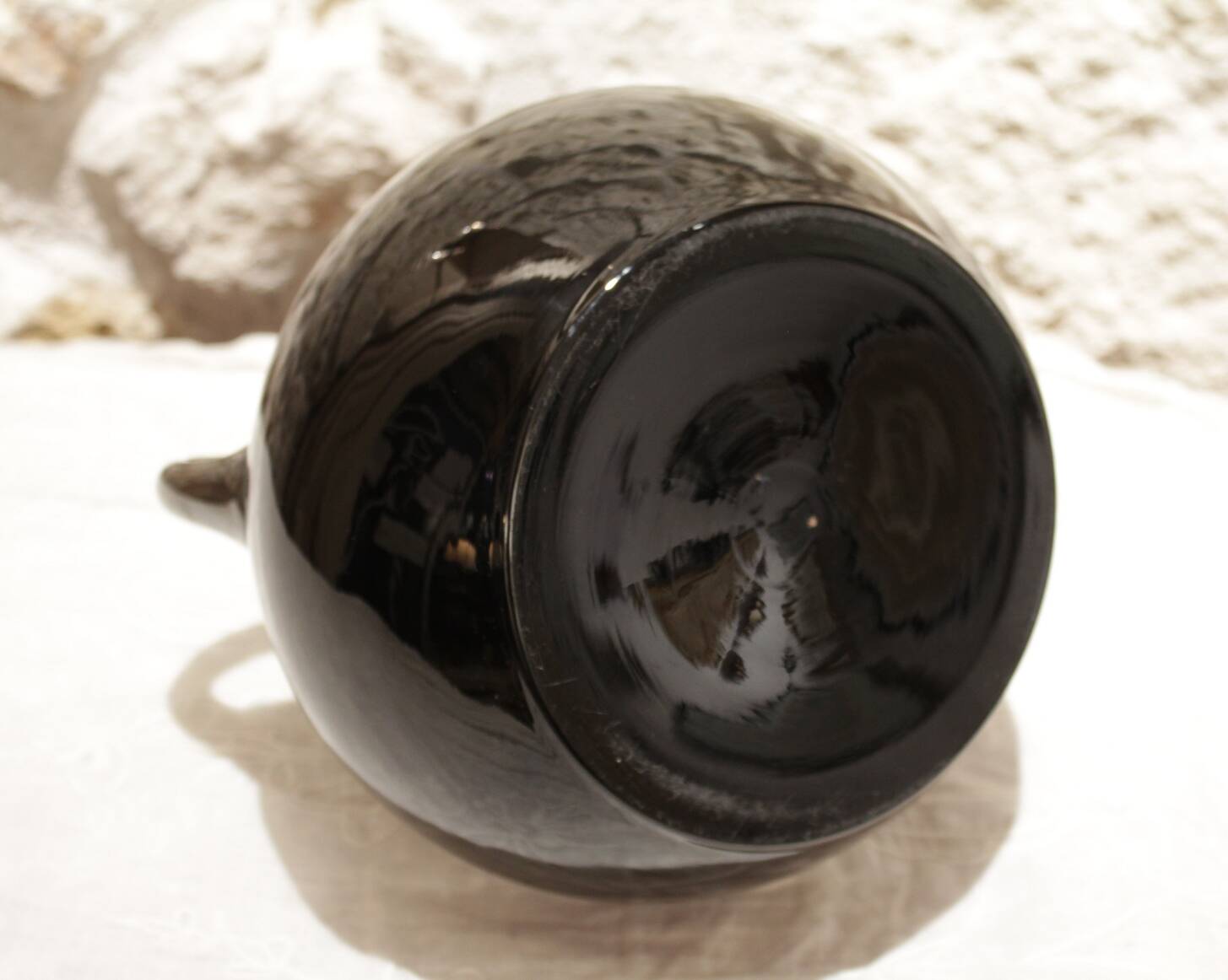 Black and silver glass vase signed hem, michel herman, circa 1930
