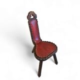 Vintage brutalist Spanish tripod chair / wooden stool