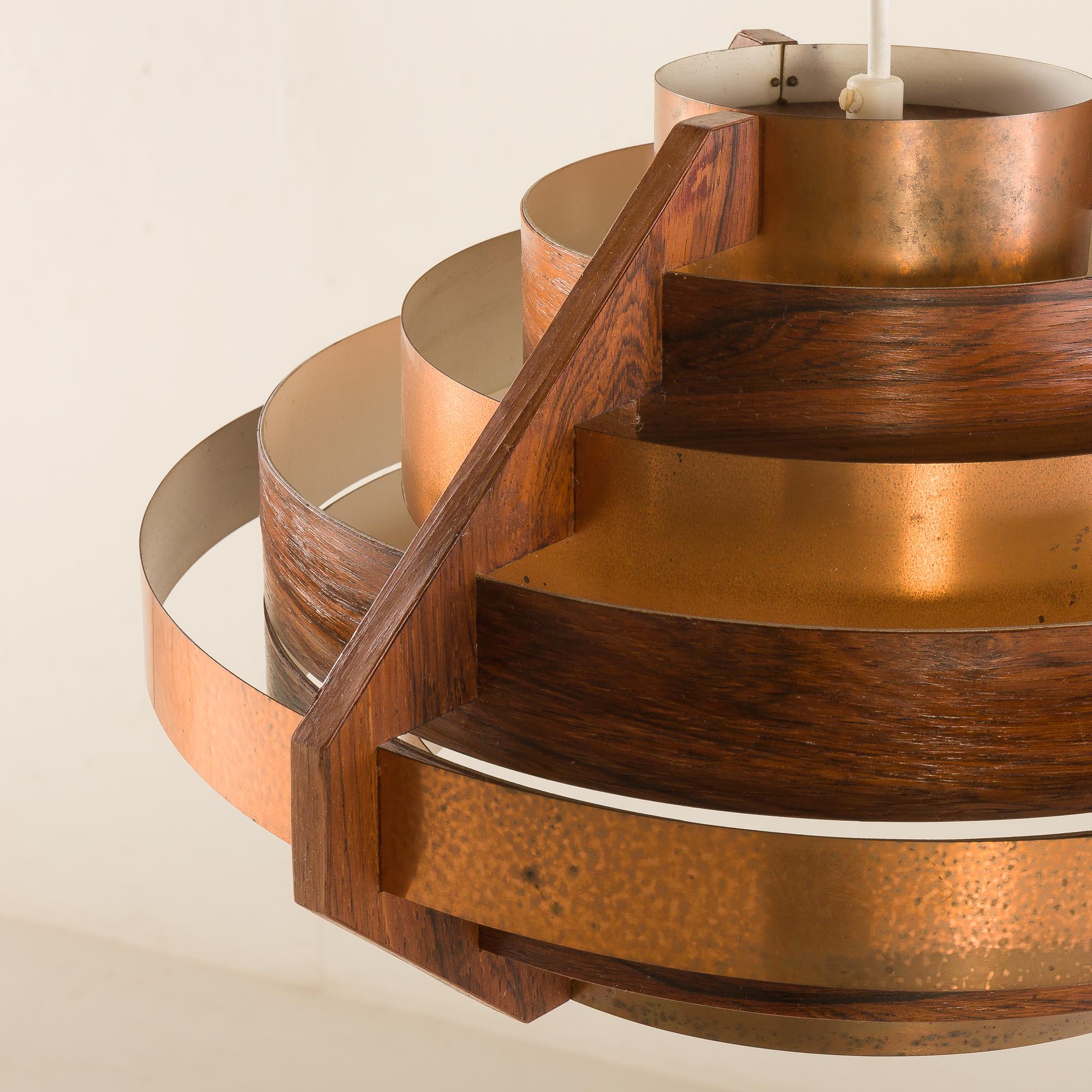 Copper and rosewood lamp attributed to Werner Schou, Denmark 1960s
