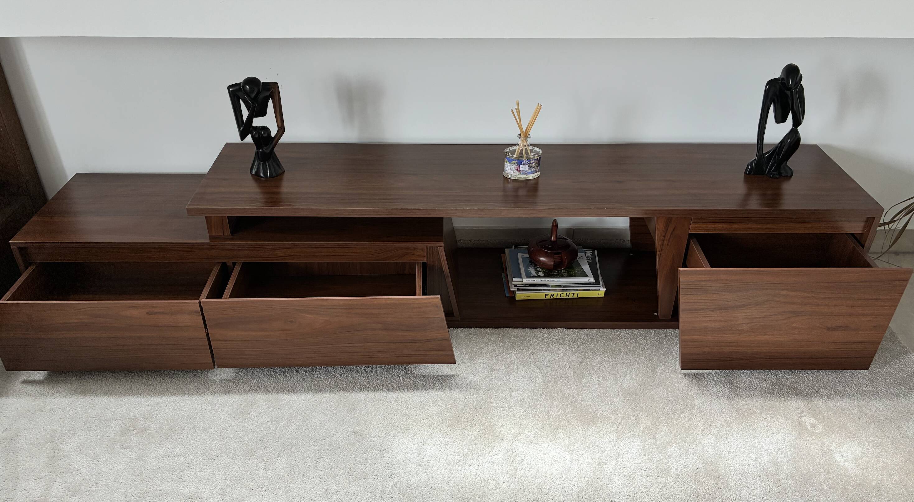 Extendable TV cabinet with walnut finish