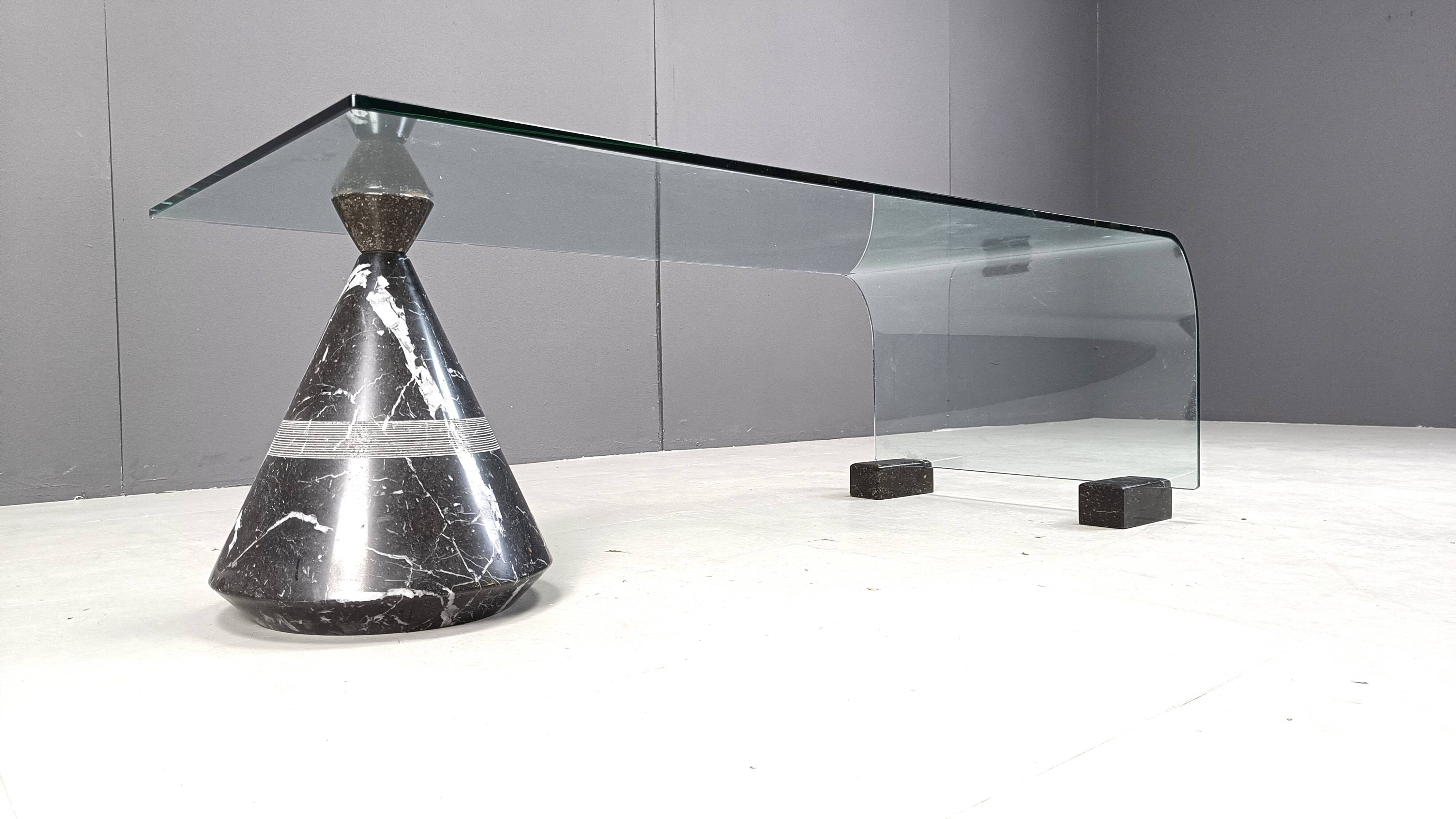 Postmodern black marble and glass coffee table, 1980s