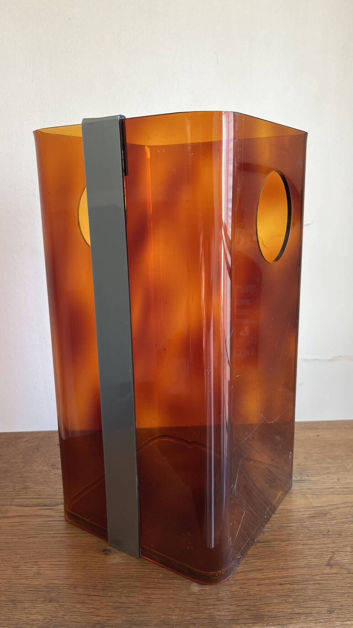 Miche Dumas paper bin in chrome tortoiseshell lucite 70 Roche and Bobois
