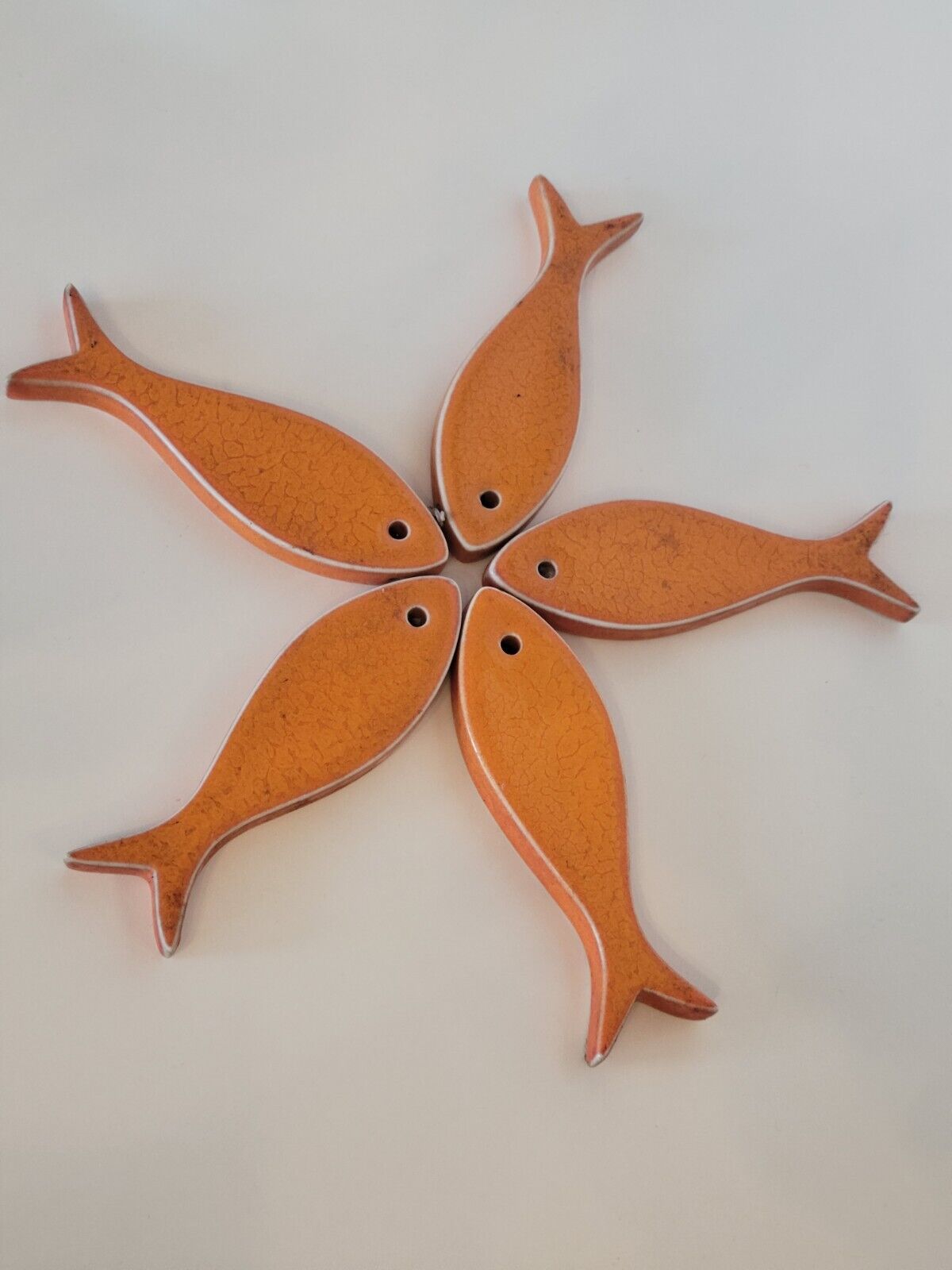 Orange glazed ceramic trifle 5 fish