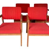 Set of 4 red armchairs - 70s