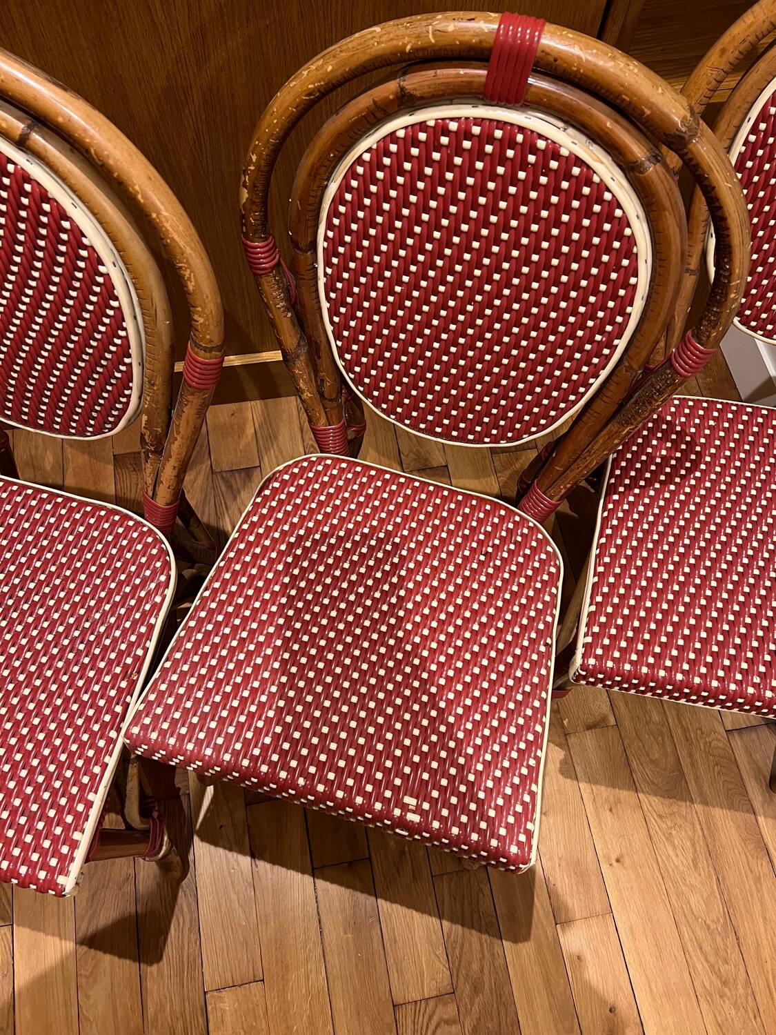 4 chaises bistrot Bamboo - rouge et crème