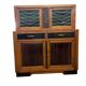 Vintage Art Deco display cabinet in wood with green stained glass.