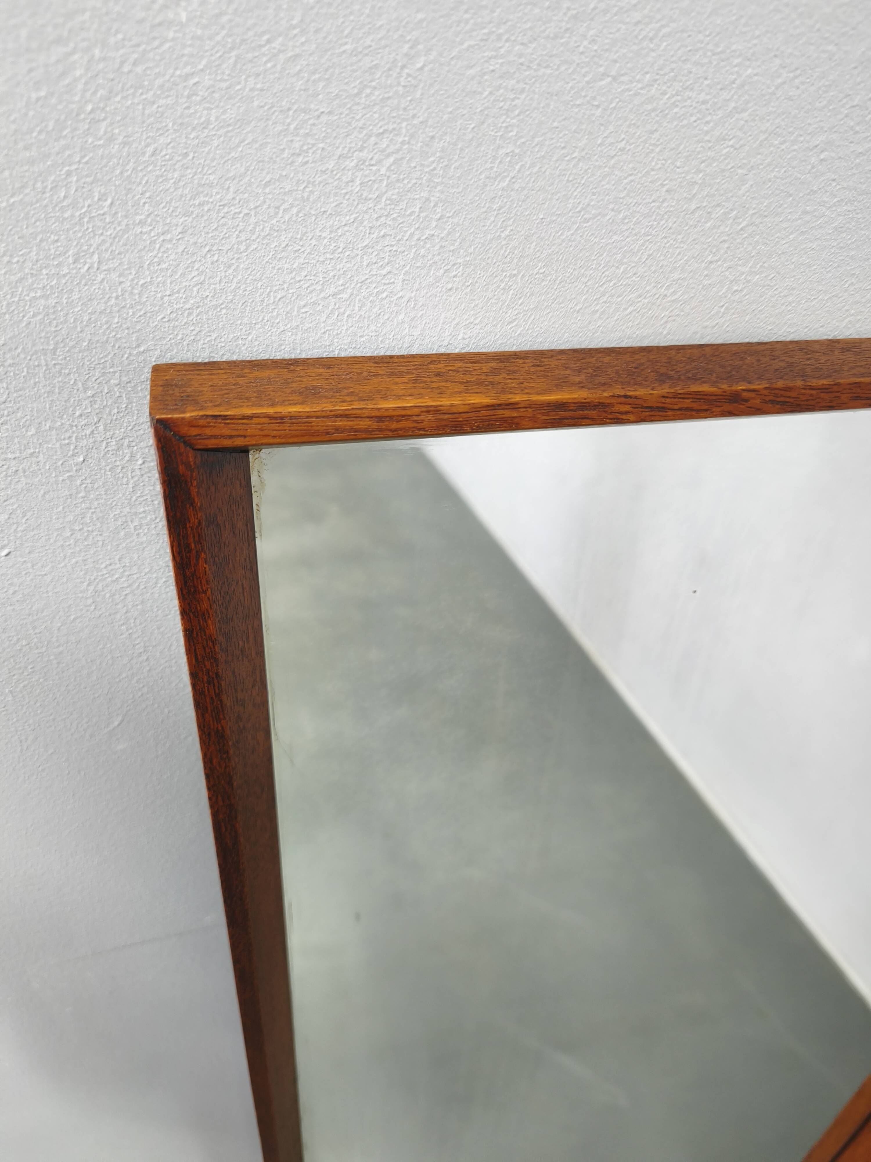 Danish Mid Century Teak Wall Mirror, Minimalist Frame, 1960s