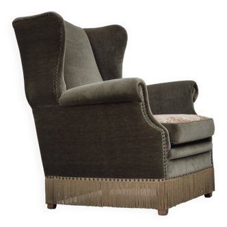 1970s, Danish highback armchair, original condition, furniture velour, double sided seat cushion.