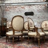 Suite of Five Armchairs with Back Medallion Louis XVI Style