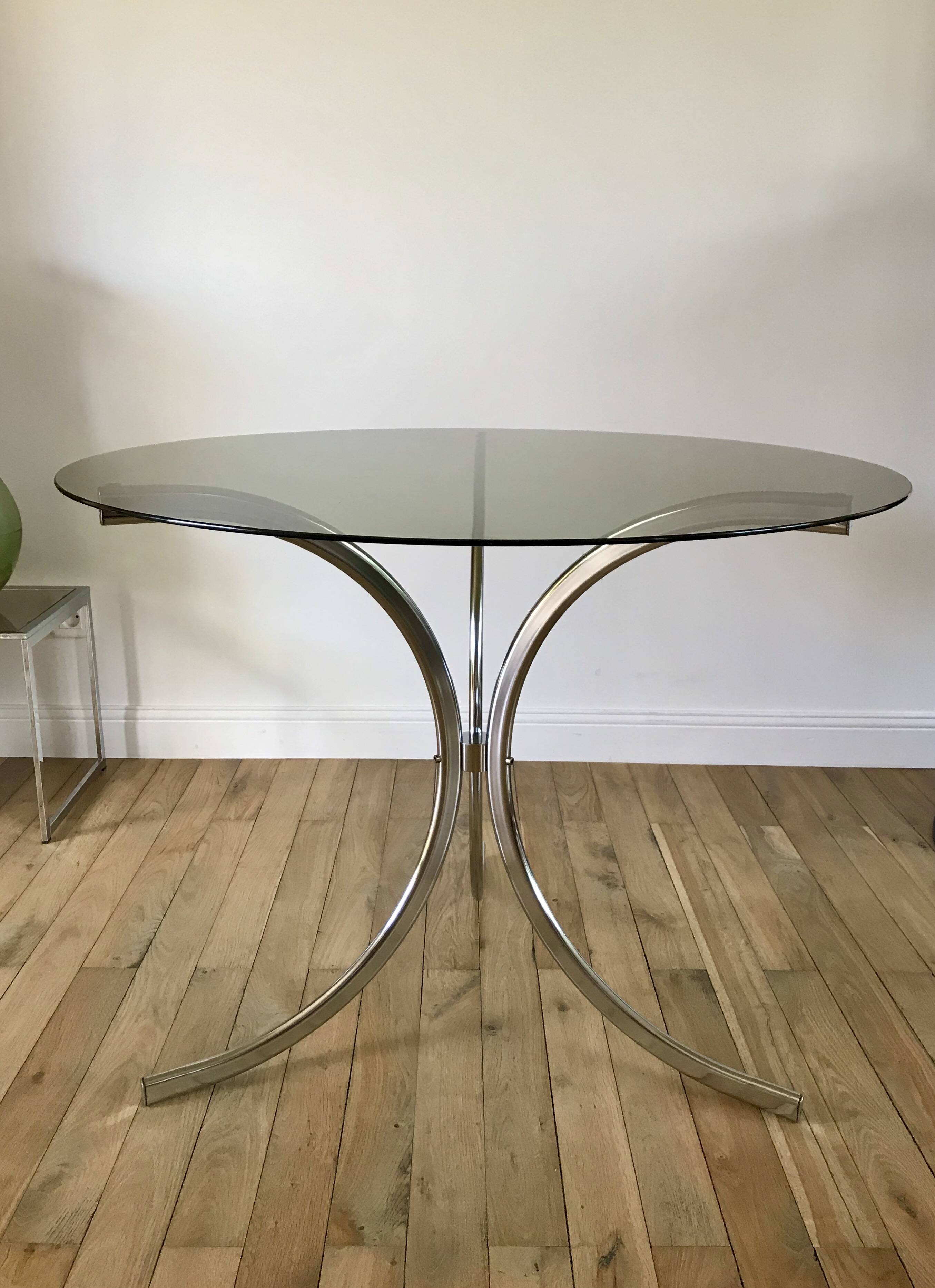 70s design chrome and smoked glass dining table