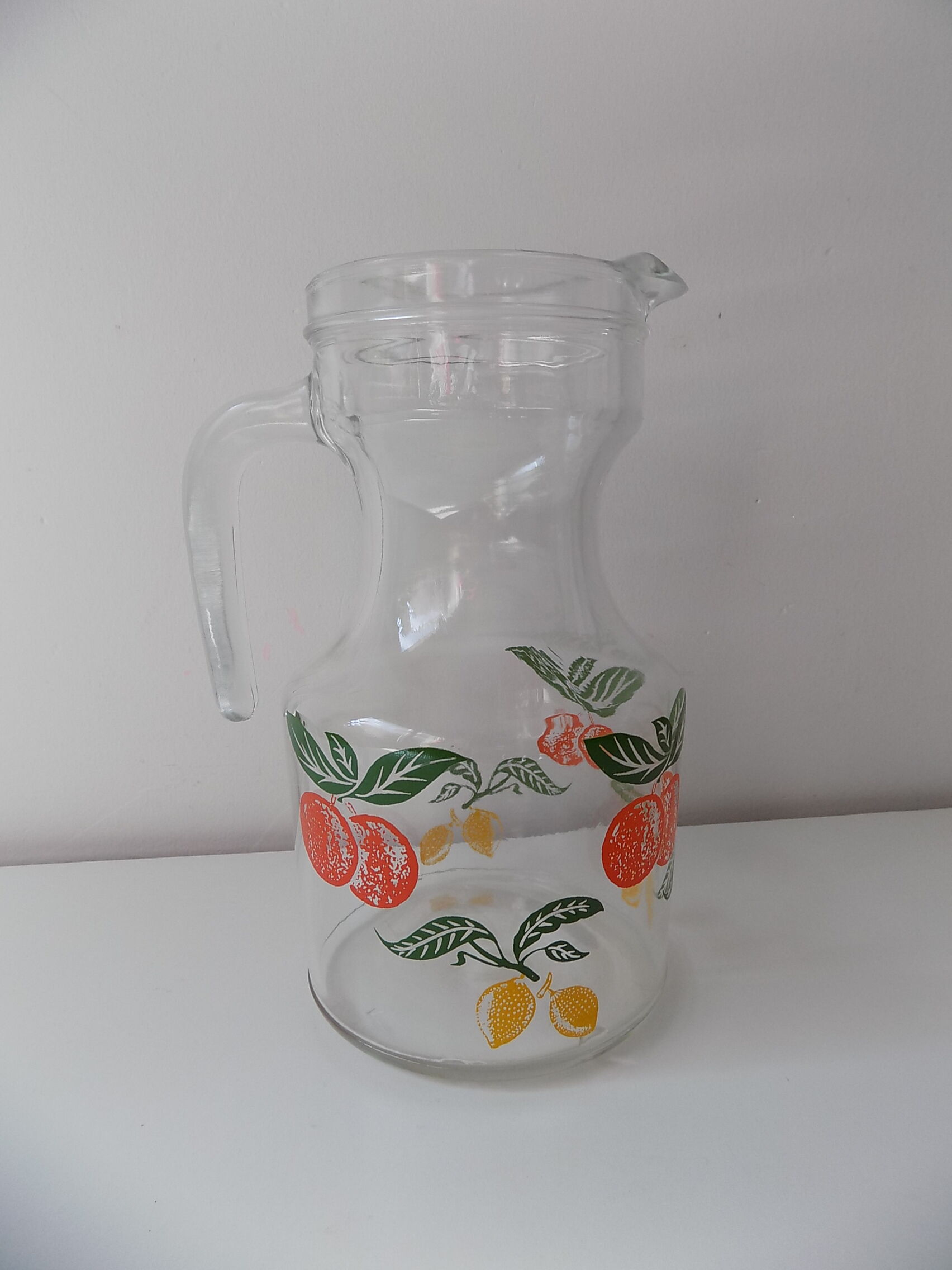 Carafe pichet en verre orange et citron vintage