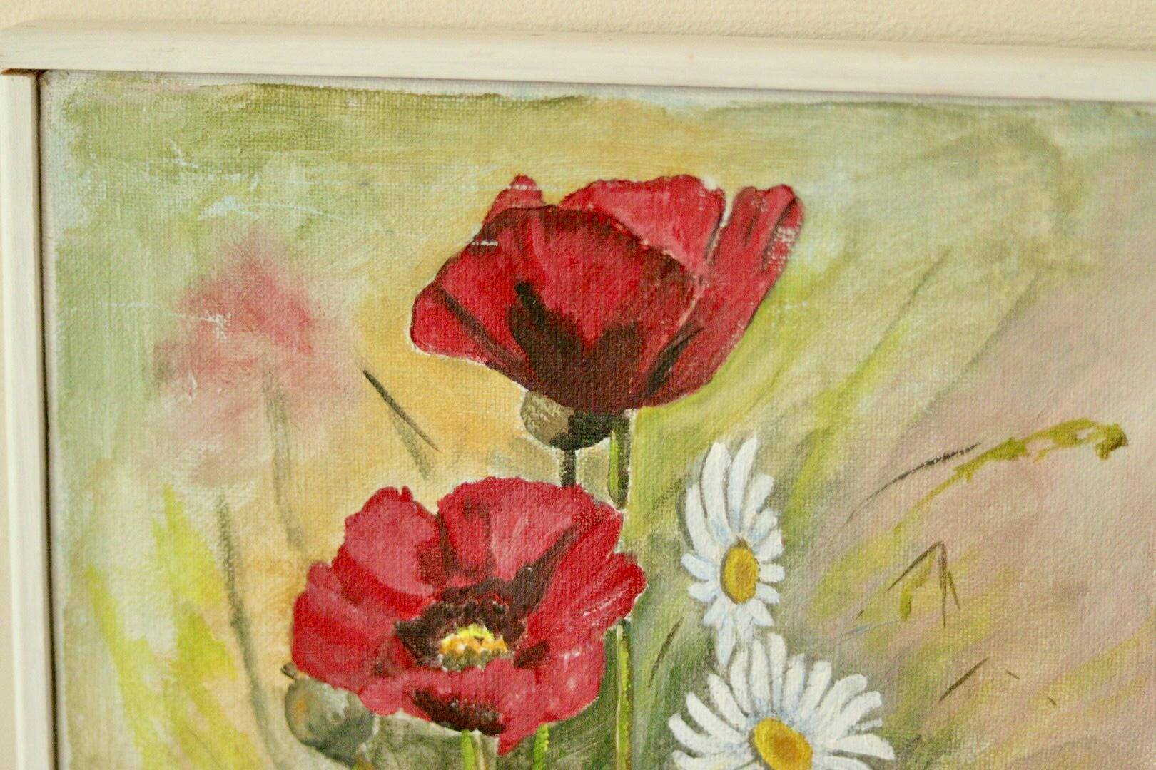 Still life from the mid-20th century, oil on canvas – floral painting