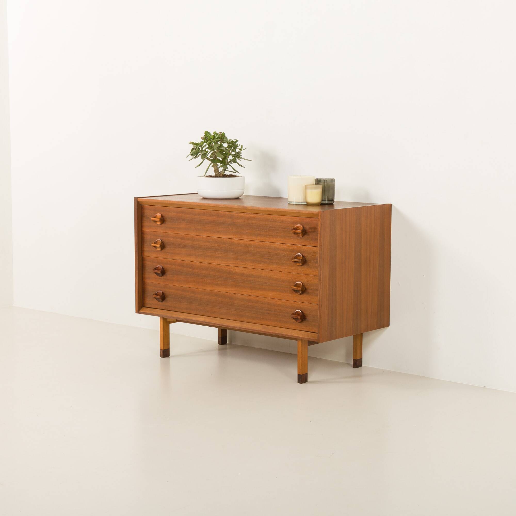 Italian mid century extra wide walnut chest of drawers