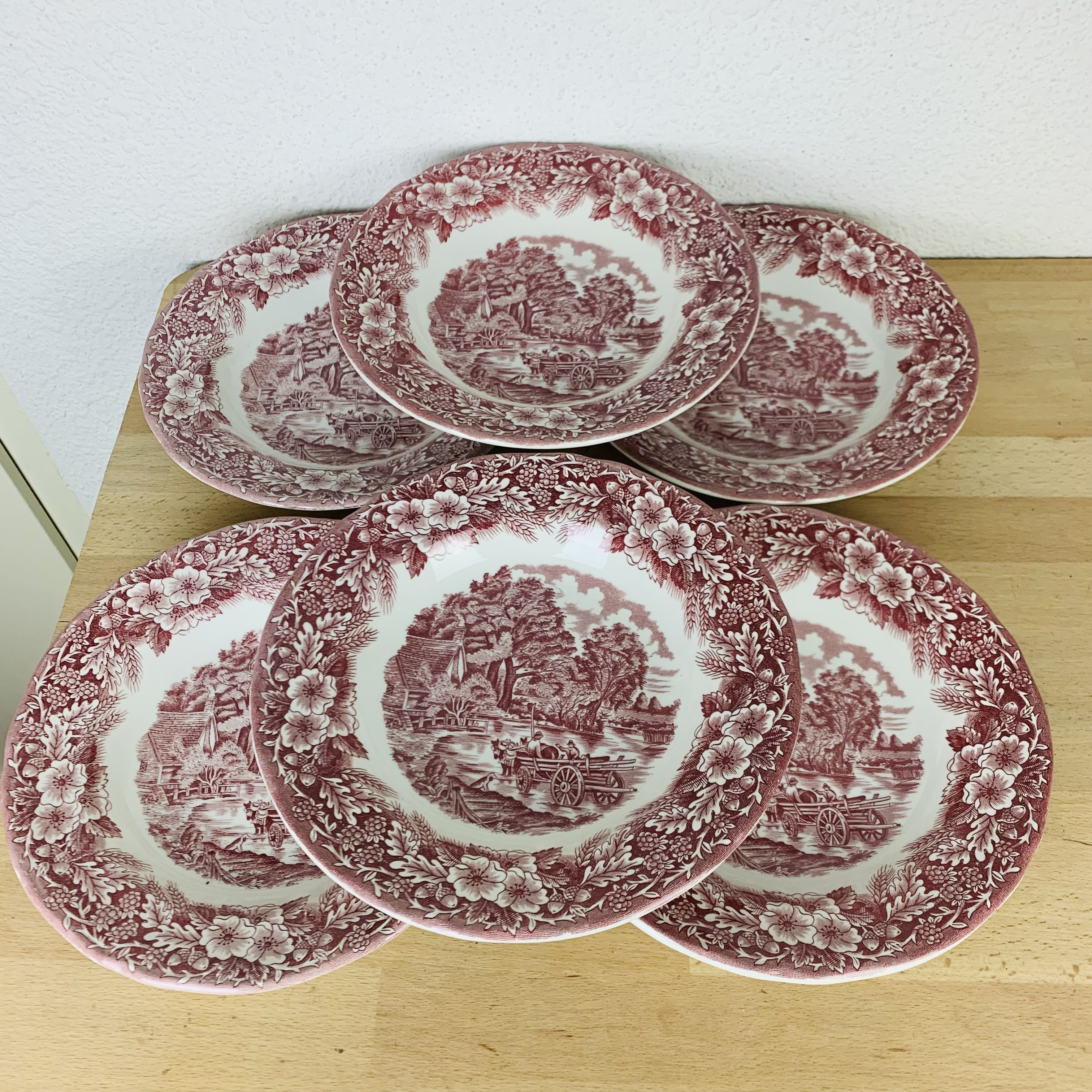 6 hollow plates English décor Ceramica Quadrifoglio Italy roses