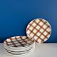 Set of 8 brown checkered plates Moulin des Loups tablecloth