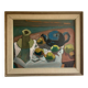 Original Modernist artwork still life with fruits and blue teapot 1950s