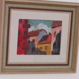 Original mid-century Swedish oil on panel – “House Facades” by A. Wistrand – dated 1946 – vintage & framed – 42 × 39 cm
