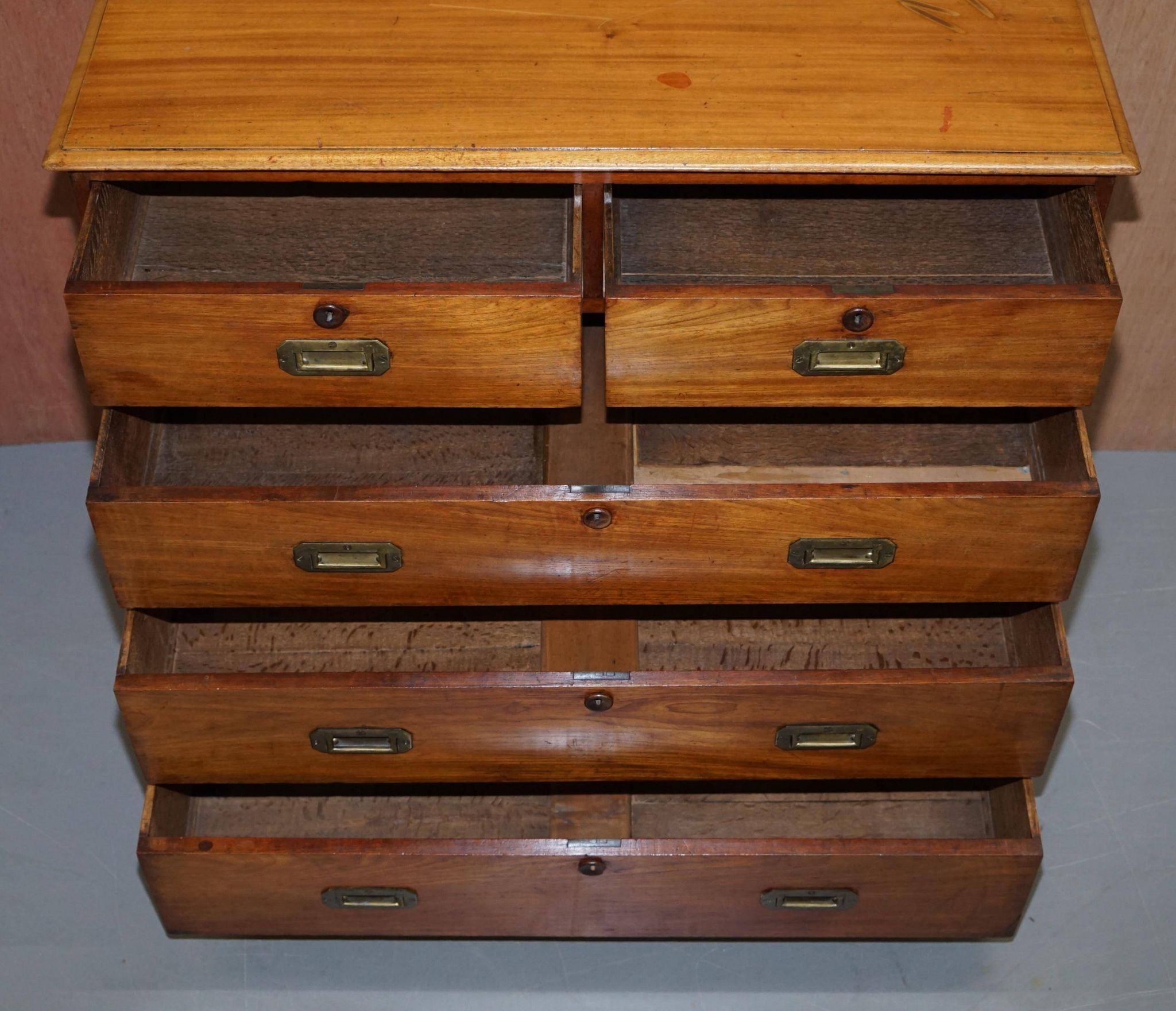 Victorian military commode in patinated walnut.