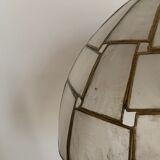 Table lamps with a lampshade with mother-of-pearl set with checkerboard brass and a gilded foot