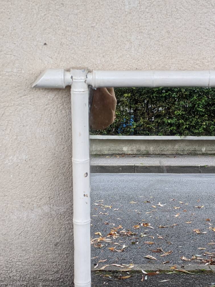 Large wooden mirror with bamboo effect painted in white, bohemian country decor