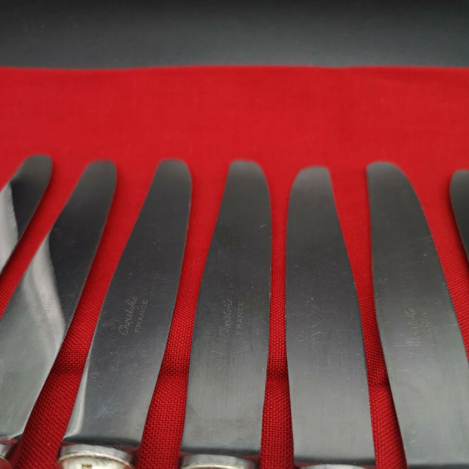 Set of 14 silver metal knives Christofle stainless steel blade model Touraine crown Vicomte