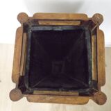 French antique oak tin-lined hand-carved umbrella stand with flower decoration.