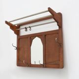Art Deco oak carved wall coatrack with mirror, France 1920s