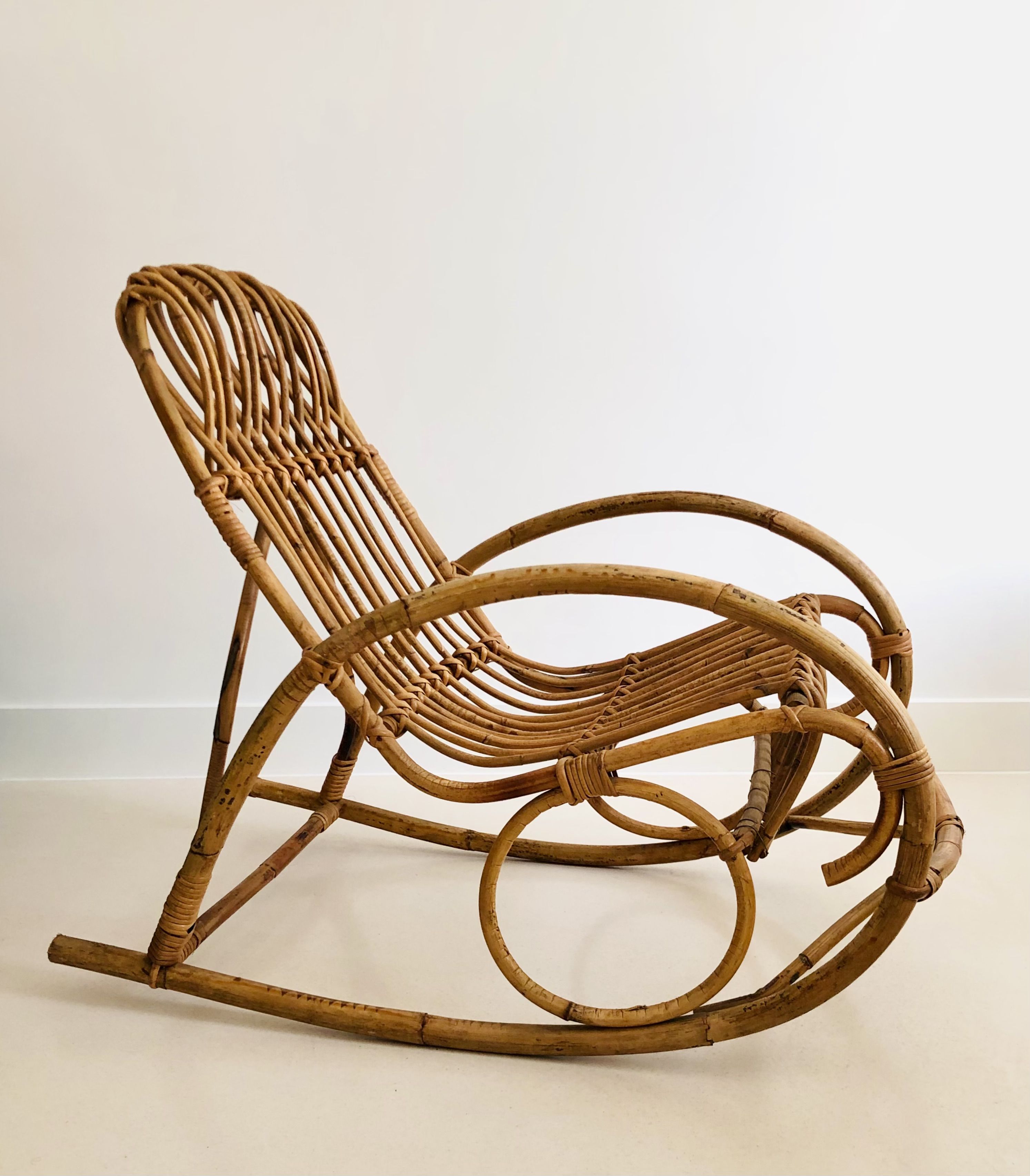 Rocking chair in rattan for children, Italy 60s