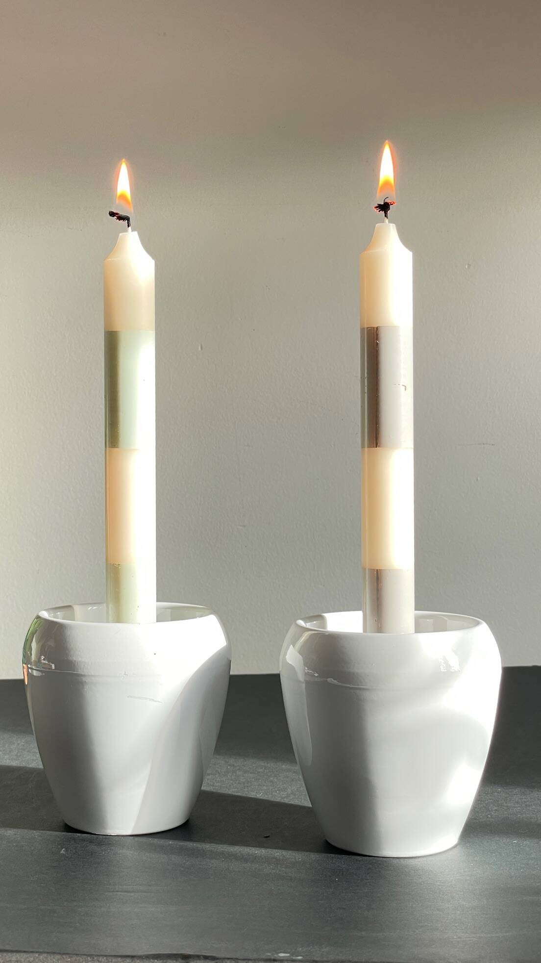 Pair of White Ceramic Candle Holders