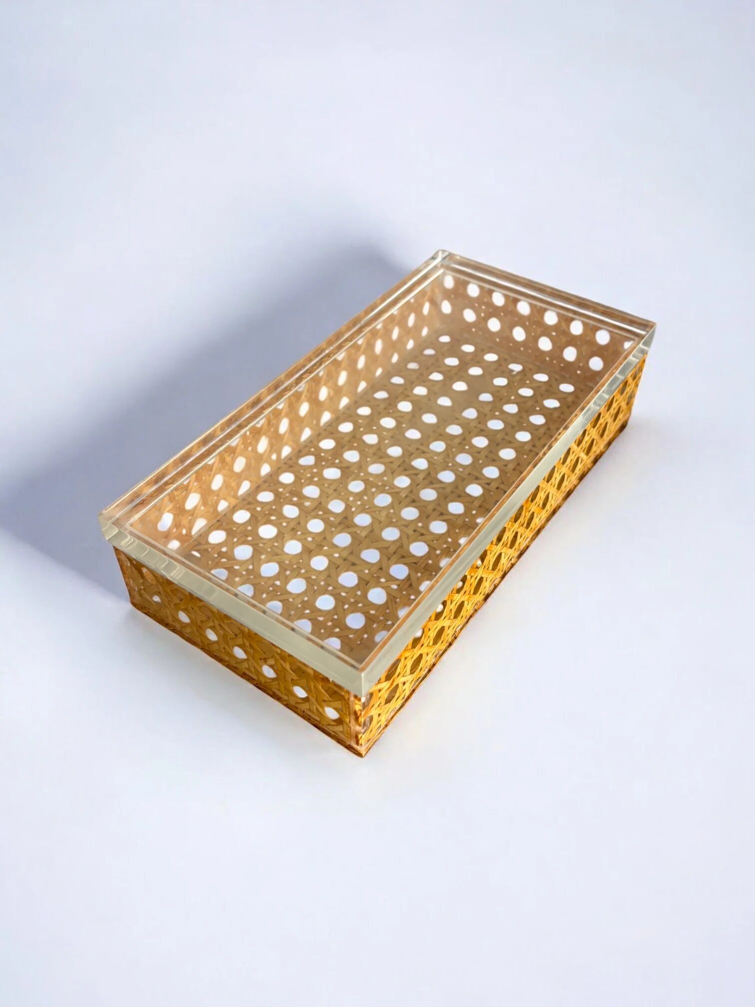 Lucite & rattan vanity box, Christian Dior style, Italy, 1970s