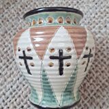 Glazed ceramic vase with geometric and cross patterns