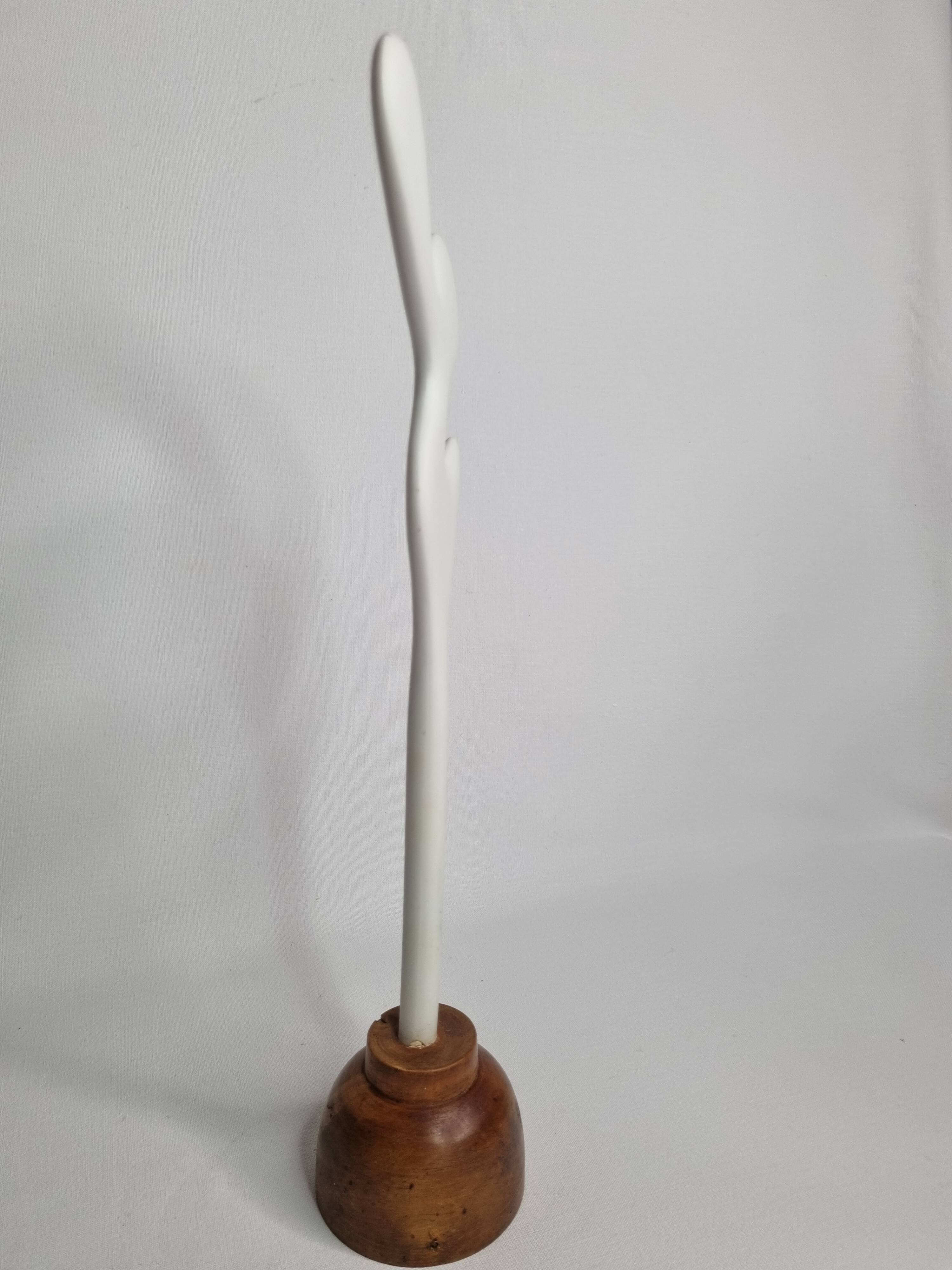 Biomorphic-inspired sculpture, on an industrial wooden base, 37 cm