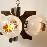 Lustre mazzega Murano 4 boules et teck 1960