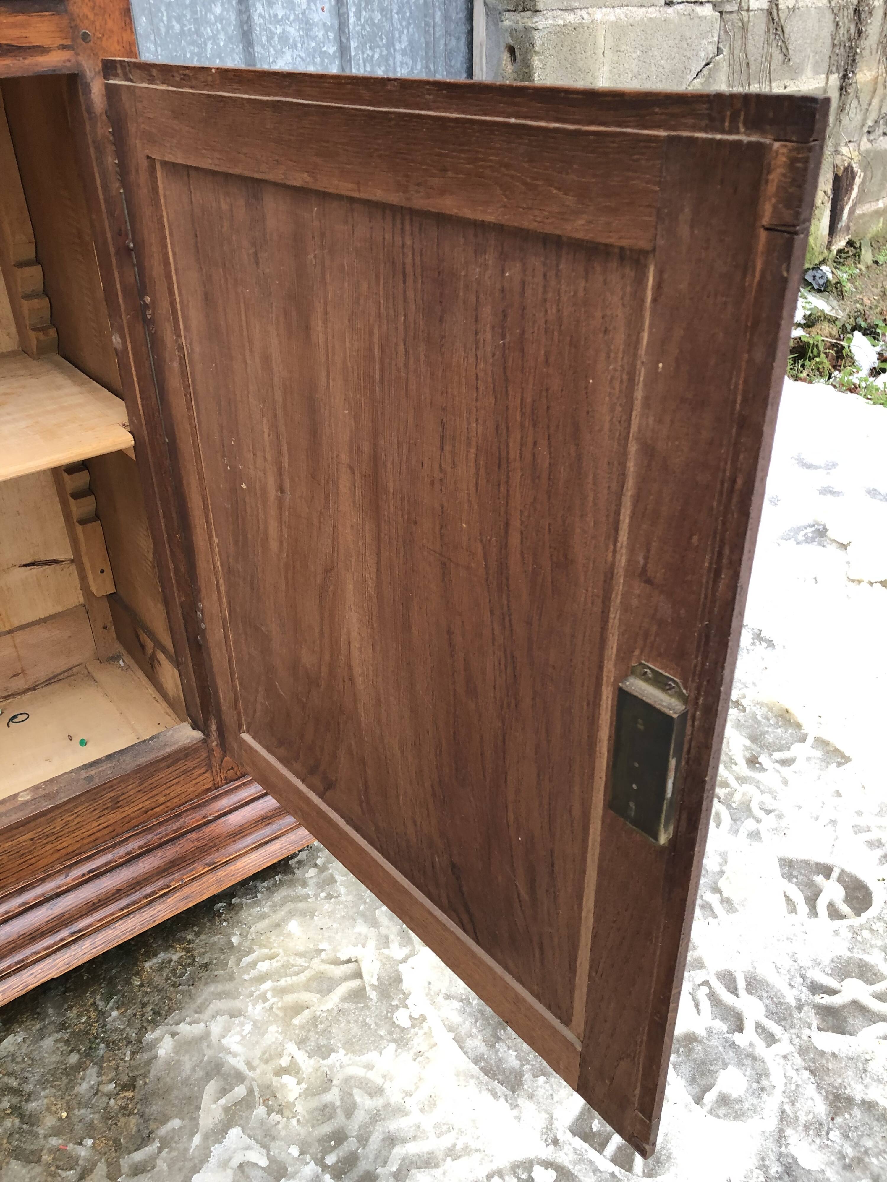 Solid oak wardrobe with 2 doors and 1 drawer in neo Louis XIII style.