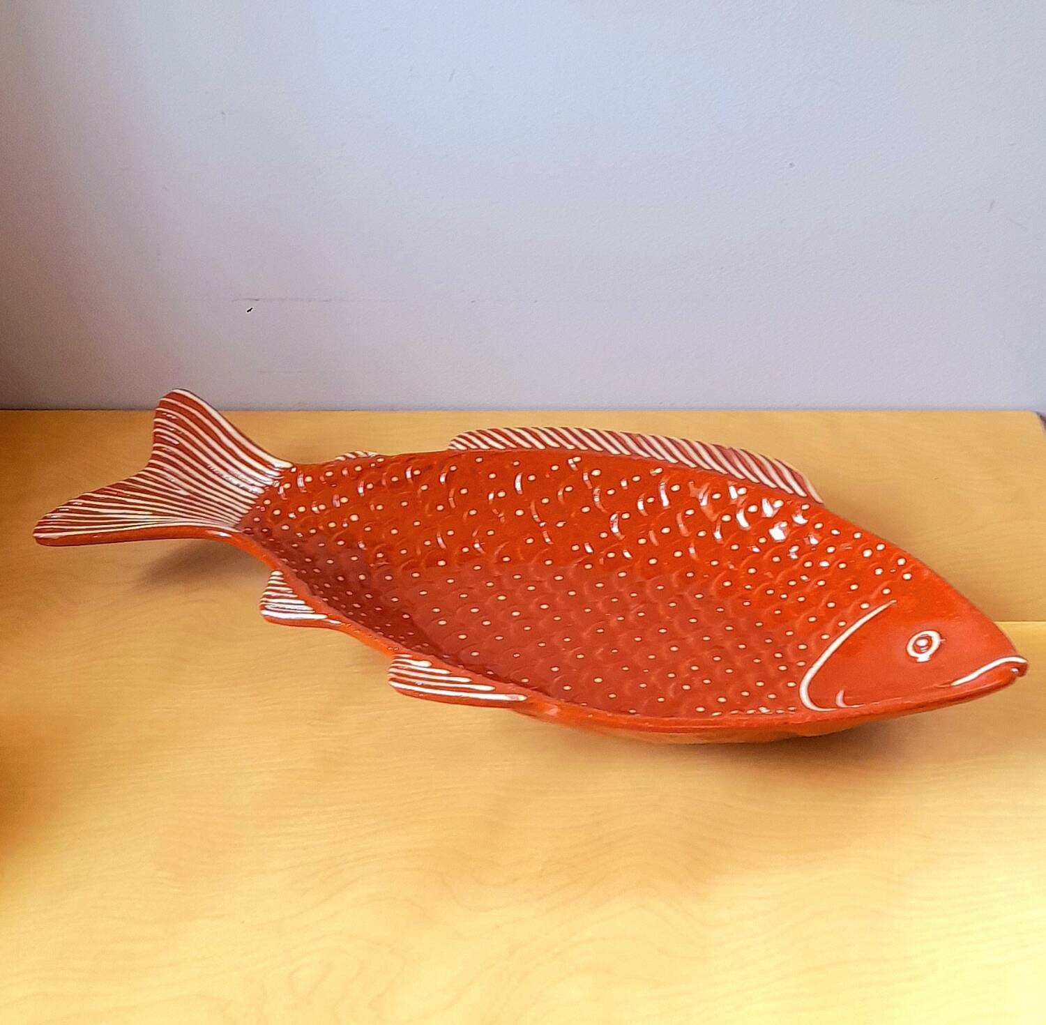 Glazed terracotta fish dish