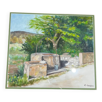 Paysage aquarelle : « vieux puits provençaux »