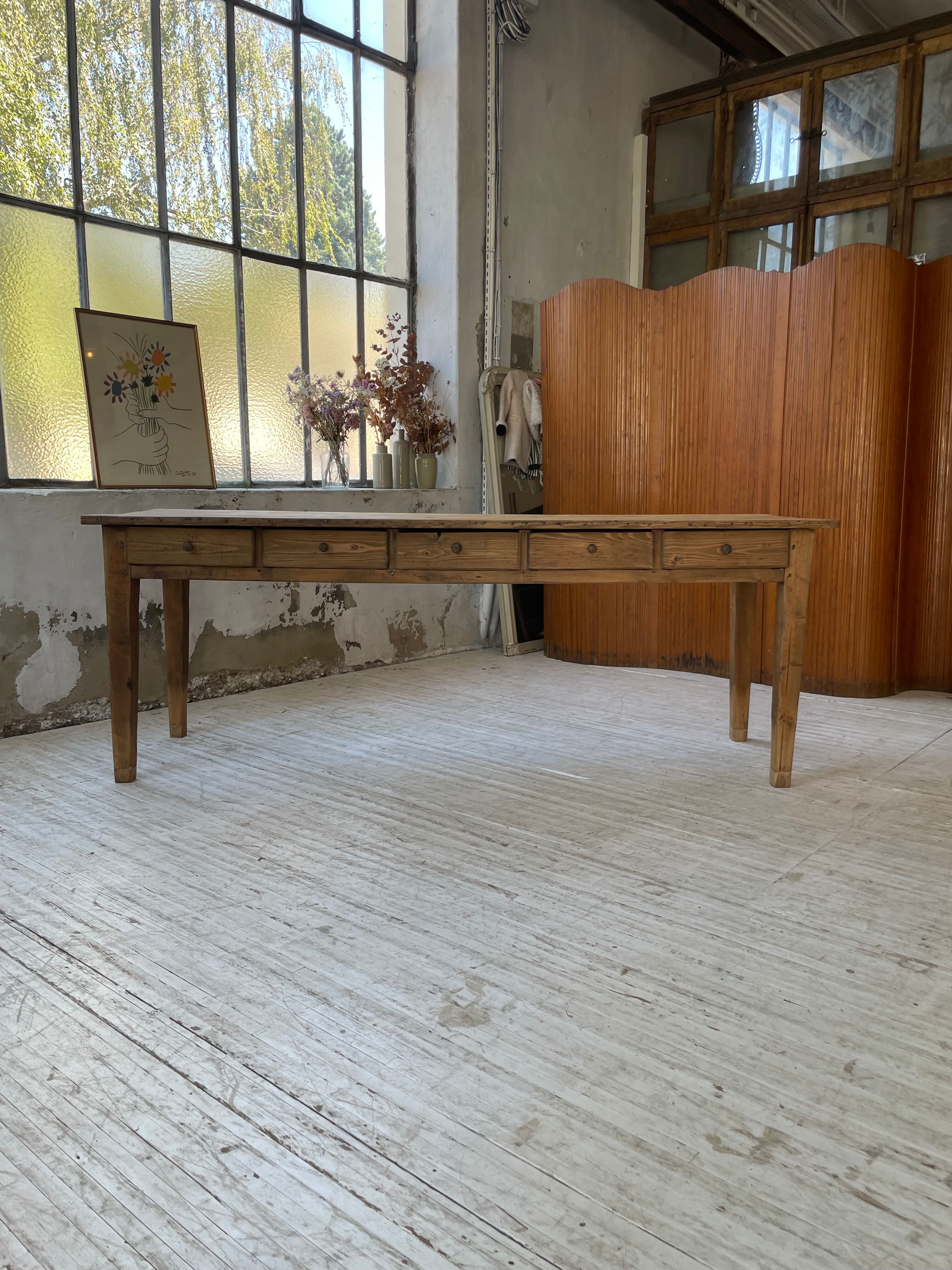 Farmhouse table pine multi-drawers