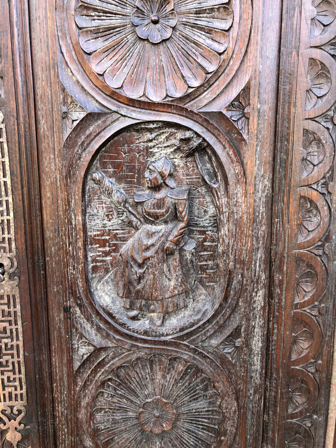 Antique Breton oak cabinet, richly carved